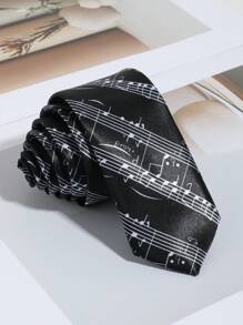 1pc Men Fashionable Exquisite Black & White Piano Key And Musical Stave Necktie, Suitable For Casual, Street, Party Occasions Men Necktie
