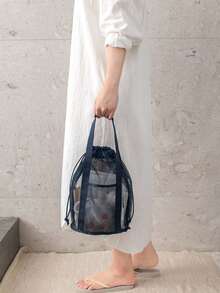 轻便网眼淋浴手提袋，带拉链提手，便携式悬挂式马桶浴室收纳袋，速干技术，便携式洗漱包，是健身和旅行的理想洗漱包，旅行洗漱包，洗漱袋，淋浴袋，防水袋，大容量，女士旅行必备收纳袋，旅行必备包袋，度假必备 - 彩色 - 查看 4