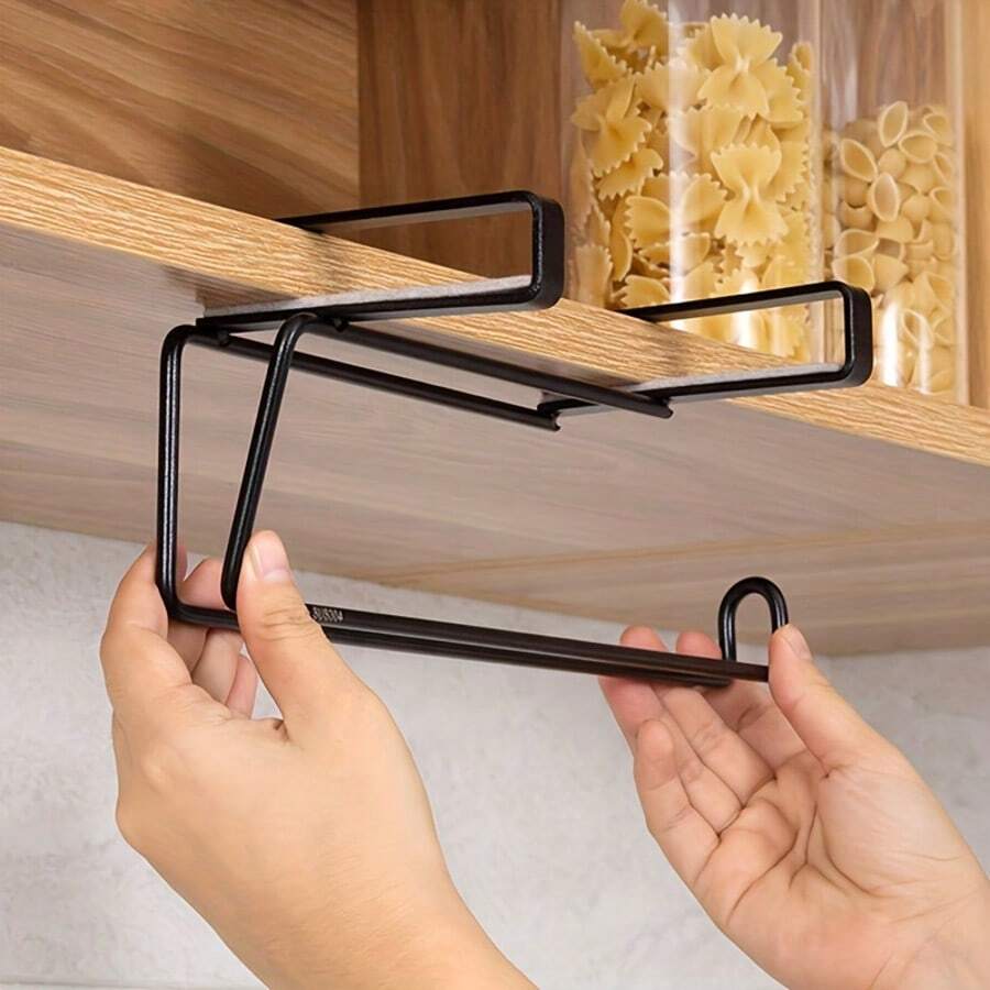1 Piece Stainless Steel Paper Towel Holder For Under Cabinet Use, Kitchen Paper Towel Holder, Paper Towel Roll Dispenser, Wall Mount Without Drilling - màu đen - Xem 1