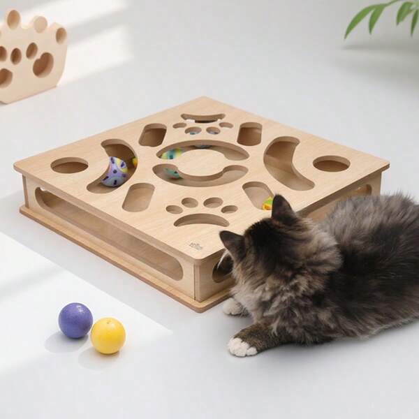 1 Set interaktives Katzenspielzeug, Katzenpuzzle-Spielzeug mit Labyrinth-Tunnel & Glöckchen-Bällen, strapazierfähiges Material, geeignet für Hauskatzen
