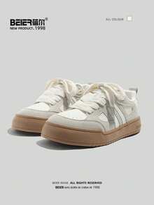 BEIER Zapatos casuales de mujer con suela de goma y cuero sintético, nuevos zapatos blancos para uso diario en primavera y otoño, zapatillas para mujeres - Beis - Ver 7