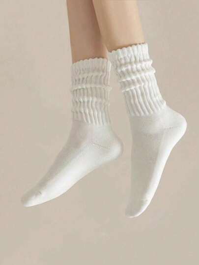 2/6/10/20pcs Women's Pure White Casual Comfort Mid-Calf Crew Socks, Simple Fashion Versatile Warm Soft Elastic Everyday Wear