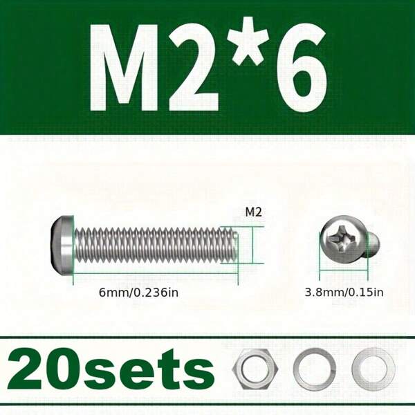 Edelstahl SS304 Sechskantmutter und Bolzensatz - 10/20 Sets, haltbar in den metrischen Größen M2, M3, M4, M5, M6, Universal-Hardwarekit für DIY-Projekte und Reparaturen