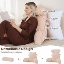 Removable Reading Pillow Bed Chair With Arms & Back Support - Back Pillow For Sitting Up - Bed Rest Arm Pillow - Comfy Reading Pillow For Adults Head And Lumbar Support Pillow For Bed/Sofa/TV