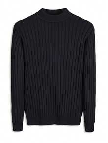 Men's Casual Ribbed Knit Pullover Sweater, Half-High Neck, Minimalist Stylish For Everyday Wear , Fall
