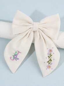 1件女孩26字母刺繡髮夾，甜美花卉字母設計髮夾，女孩生日春季髮飾，精緻女孩髮夾附優雅刺繡（白色/海軍藍），返校季 - 彩色 - 查看 4