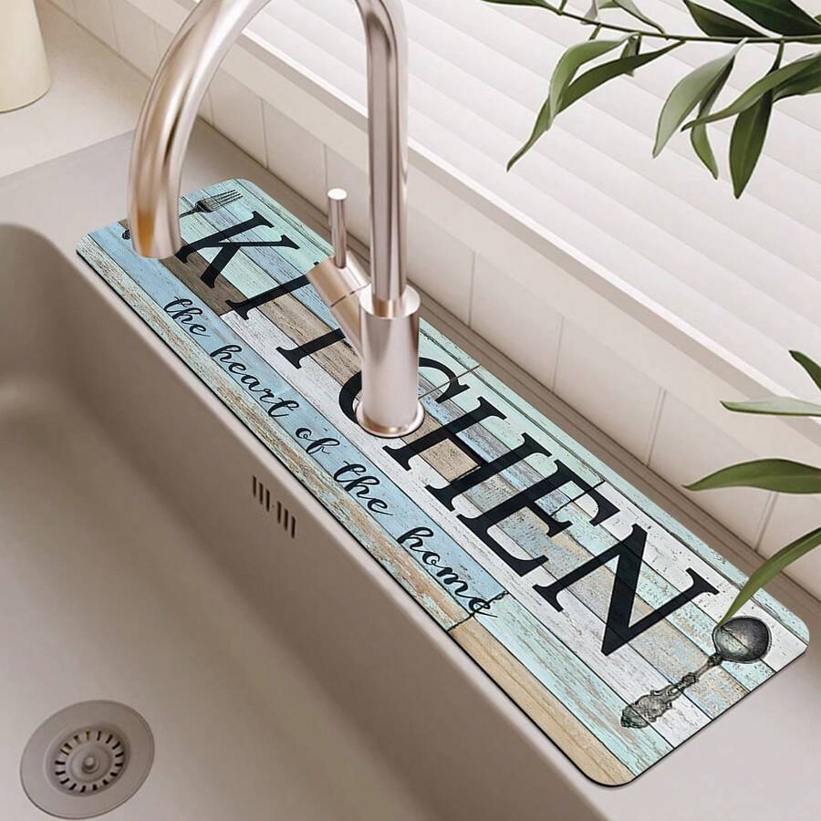 1 miếng lót thoát nước vòi nước bằng silicon chống trượt họa tiết vân gỗ cổ điển, miếng lót thoát nước nhà bếp, phù hợp với mọi loại vòi nước trong phòng tắm và nhà bếp.