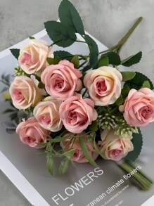 1/3/5 piezas Ramo de Flores de Rosa Artificial, Decoración del Hogar, Centro de Mesa, Prop de Fotografía, Decoración para Bodas de Jardín al Aire Libre, Corsage de Muñeca para Novias, Decoración de Fiesta, Adorno de Año Nuevo, Arreglo de Rosas
