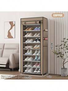 带盖鞋架，5-10 层高鞋架，大容量鞋架，节省空间，适用于衣柜、玄关、宿舍、卧室 - 彩色 - 查看 13