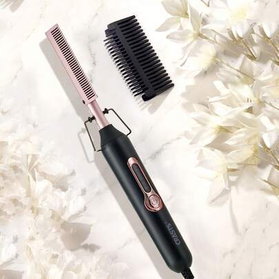  CRASTS Electric Hair Straightener Brush, Copper Ionic Hair Comb, Dry & Wet Use, Household Hair Styling Tool