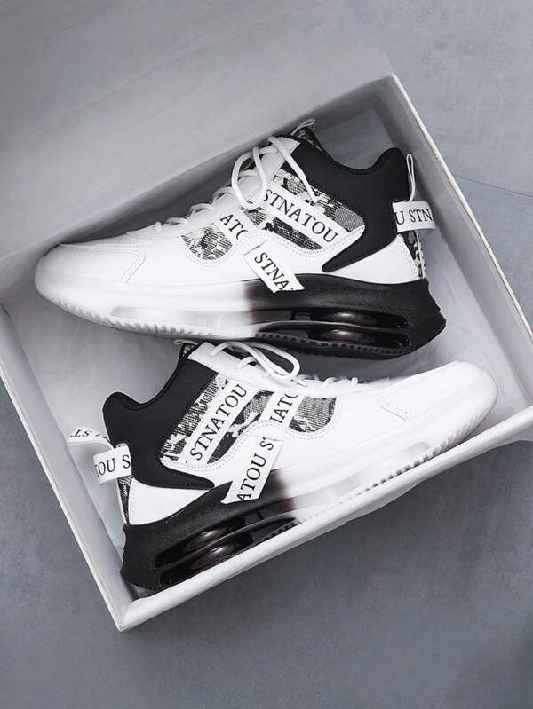 Men's Fashion Street Style Sneakers, Comfortable Non-Slip Casual Lace-Up Sports Shoes, High-Top Shoes Suitable For Outdoor Activities, Unisex Style, Air Cushion Shock Absorbing