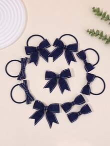 Juego de 10 piezas de pinzas para el cabello y diadema estilo preppy, accesorios para el cabello azul marino para fiesta escolar primer día, accesorios para niñas regreso a clases - Azul Marino - View 8