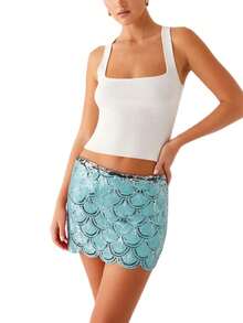 Sequin Skirt For Women-Stretchy Low Waist Bodycon Night Out Party Shine Sparkly Mini Skirts - 綠色 - 查看 4