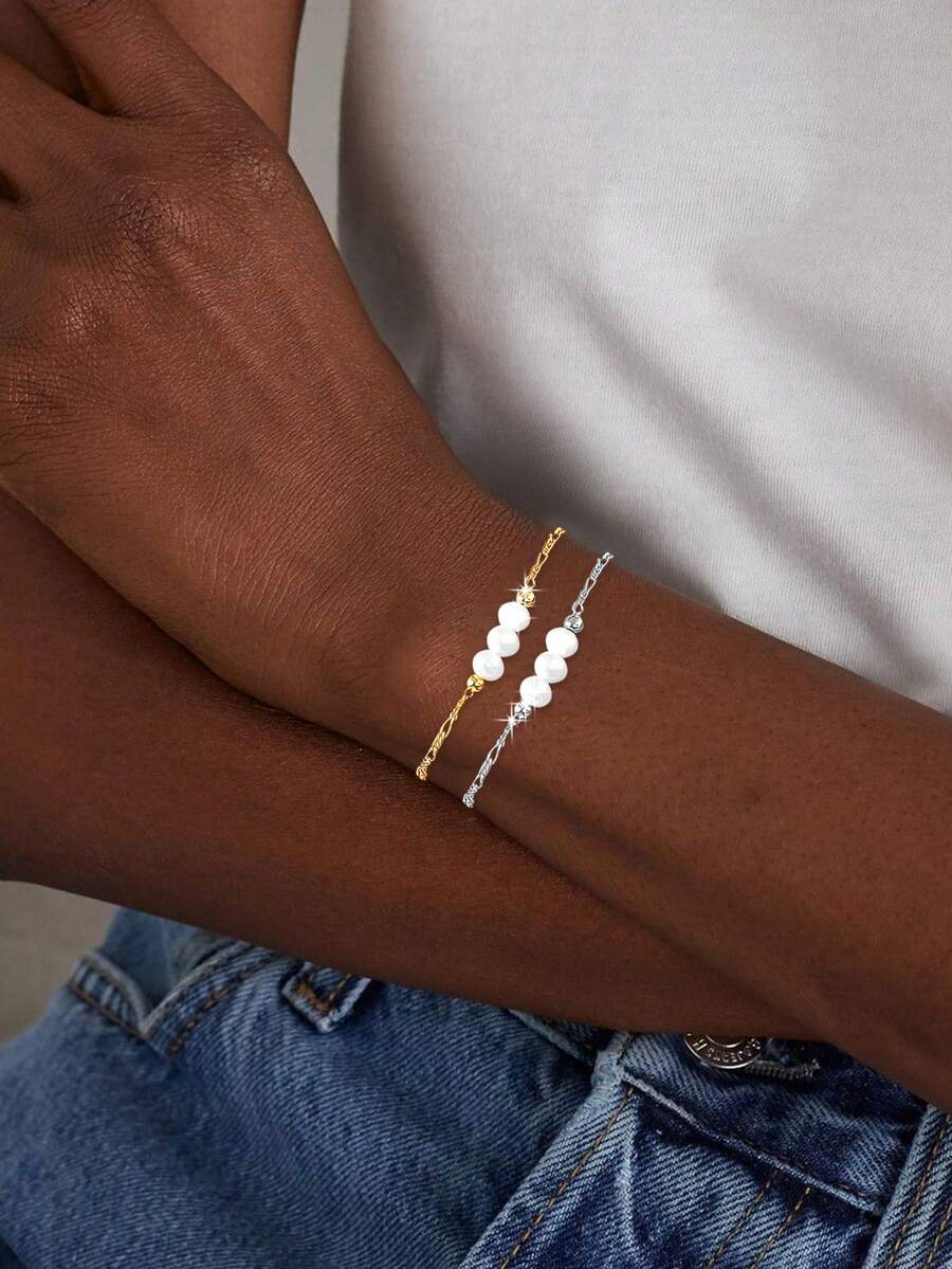 1PC 925 Sterling Silver Women's Chain Bracelet Freshwater Pearl Bracelet Jewelry Gift - Bracelet - View 1