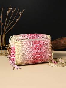 New Style Fashionable Crocodile Print Crossbody Bag, Women's Colorful Gradient Crocodile Print Small Square Bag - 13#pink+yellow - View 3