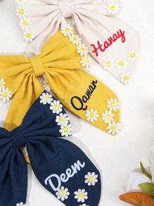 1 件定制名字雏菊发饰，适合女孩，优雅个性化蝴蝶结鳄鱼夹，度假花朵发夹，定制女孩礼物发夹，儿童发饰