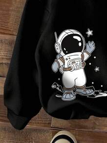 Sudadera con capucha de manga larga y patrón de dibujos animados cálida para niño pequeño - Negro - Ver 4