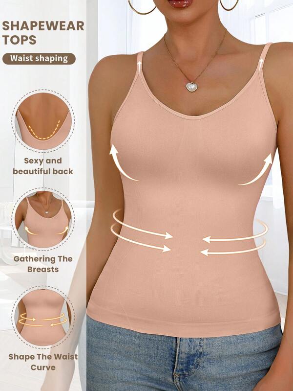 Women Seamless Shapewear Camisole Sexy Plunge Back Racerback Compression Slimming Body Shaper Top Without Bras