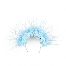 1Pc Feather Headbands For Women Double Sided Foam Flower Crown Headband Wide Hairband Flower Headpiece For Wedding Party Halloween