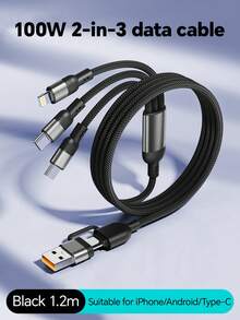 Durcord 3 合 2 100W（最大）快速充电线、USB A/Type C 转 Lightning 数据线、尼龙编织充电线、通用兼容 /Android/Type-C 和 Micro USB 设备便携式充电器兼容 便携式充电器、充电线、 充电器、通用充电器、兼容 的便携式充电器。兼容 16/15/14/13/12/11/ S24/S23/S22/S21、Vivo、兼容华为、通用高效充电适配器兼容 、Android、相机、MP3 通用适配器 Nan MFi 认证