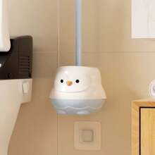 Diseño de dibujos animados lindos Cepillo de inodoro con soporte, cepillo de inodoro de baño montado en la pared, cepillo de mango largo para una limpieza a fondo