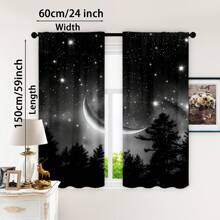 2pcs Starry Night Forest And Moon Pattern Blackout Curtains - Contemporary Peach Light Beige Velvet, 100% Polyester, Bohemian Style, Light Beige, For Living Room, Bedroom, Kitchen, Study, Dining Room (Rod Not Included), Curtains For Living Room
