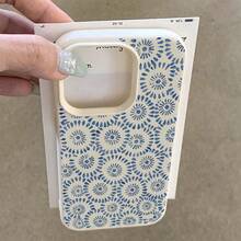White Lychee Pattern Blue Flower Circle  Case TPU Protective Cover| Shockproof Phone Case| Suitable For  7 / X / XS / 11 Series And  12 / 13 / 14 / 15 Models Scratch-Resistant Transparent Case,Suitable For  17 Air - trắng - Xem 5