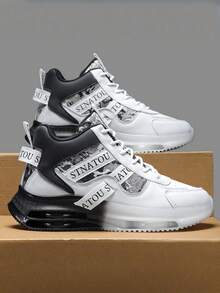 Men's Fashion Streetwear Sports Shoes, Comfortable Non-Slip Casual Lace-Up Athletic Shoes, Suitable For Men's Outdoor Activities High-Top Sneakers, Unisex Design, Shock-Absorbing Air Cushion Increasing Height Men Shoes