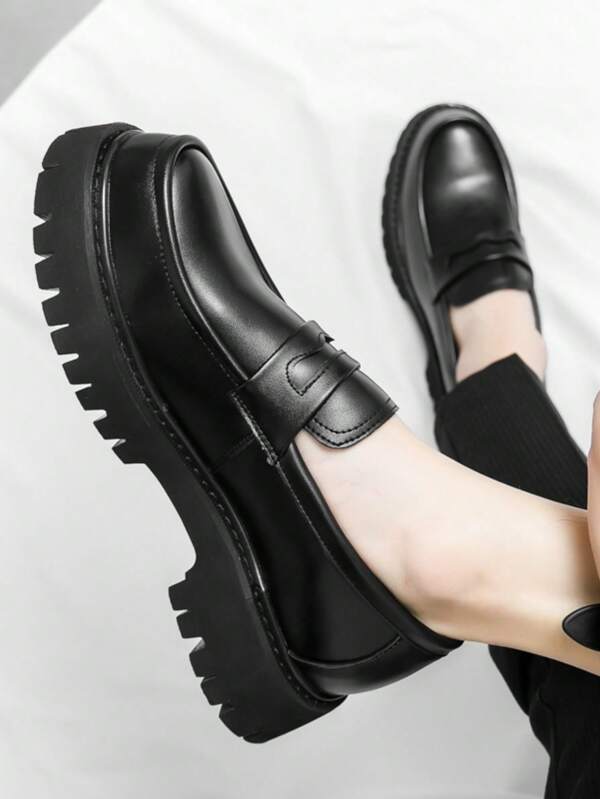 أحذية رجالية رسمية سهلة الارتداء، أحذية كاجوال ذات نعل سميك، أحذية رسمية ذات أصابع مستديرة بطراز بريطاني راقي، تزيد من الارتفاع، أناقة الأموال القديمة للخريف