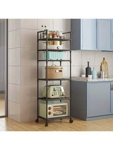 Metal Organizer Shelf Bathroom Kitchen Mobile Storage 6 Tier - màu đen - Xem 1