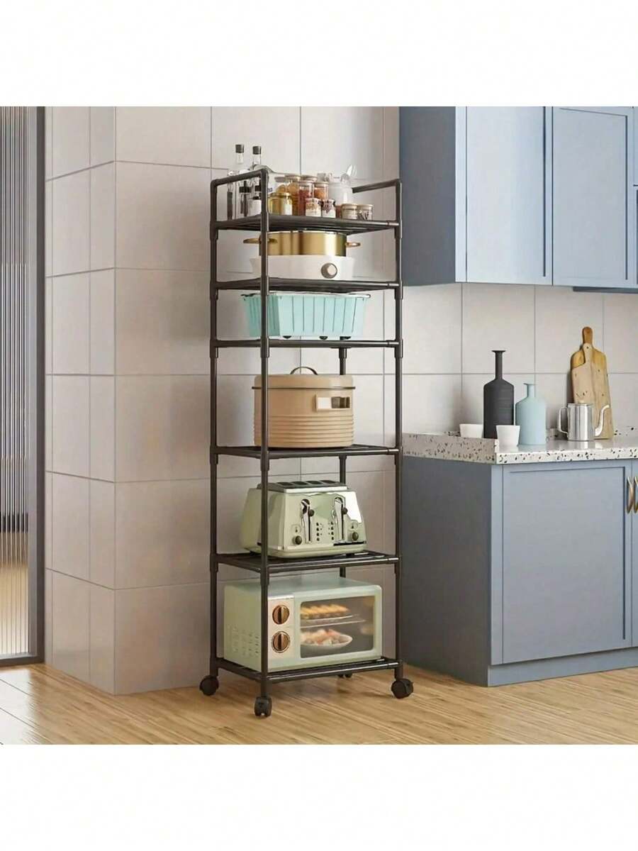 Metal Organizer Shelf Bathroom Kitchen Mobile Storage 6 Tier - màu đen - Xem 1