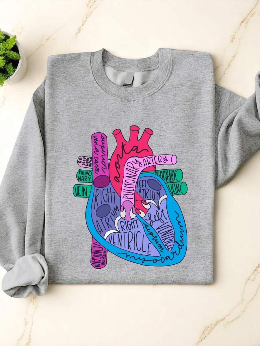 Heart Anatomy Sweatshirt, Cardiologist Anatomical Heart, Nursing School Sweater, Medical School Student, Cardiac Nursing, Heart Nurse, Nurse Grad Gift IT-3601 - 灰色 - 查看 1