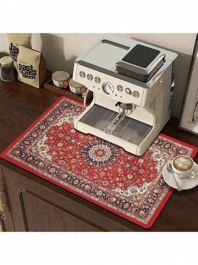 1 件咖啡机吸水垫复古印花设计餐具干燥垫餐垫多用途垫 - 快速干燥 - 适用于厨房台面咖啡吧餐厅餐桌卧室学生宿舍家居装饰节日装饰，优质防滑硅藻土地垫 | 防滑橡胶背衬 | 非常适合浴室、厨房和淋浴间，多种尺寸可供选择[浴室垫] [浴室垫][浴室垫]