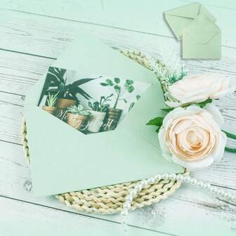 50 Pieces Sage-Green Envelopes- A7 Envelopes Greeting Card Envelopes -5.24 X 7.24 Inches For 5 X 7 Wedding Invitation Cards, Greeting Cards, Birthday Shower Invitations Back To School
