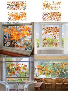 1 pièce Autocollants de fenêtre pour la décoration d'automne à la maison, avec série de petits oiseaux dessinés à la main et de branches, y compris un cardinal, des feuilles d'érable doré, un bulbul, un perroquet, des branches de moineaux. Autocollants statiques pour la chambre, le salon, la cuisine, la salle de bain, l'armoire
