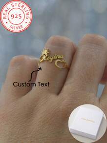 925 Silver Custom Crown Heart Personalized Name Ring For Women, Couples, Family, Friends, Holiday Gifts. Engagement/Wedding Ring Accessory, Valentine's Day Gift, Fashion, Casual, Vintage, Luxury, Minimalist, Customized, Personalized, Unique Ideal Gift. - Multicolor - View 1