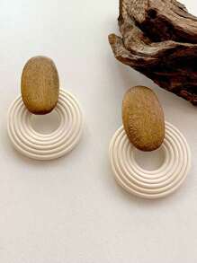 Vintage Geometric Wood Drop Earrings For Women Handmade Brown Color Leaf Shaped Round Circle Wooden Earrings Jewelry