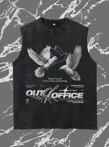Men's Vintage Washed Black Graphic Tank Top – "Out Of Office" Freedom Streetwear Sleeveless Vest | Chill Vibes Top