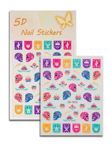 全新深色万圣节美甲贴纸，带有浮雕抽象艺术骷髅、精美纹理等，适合个人 DIY 和美甲沙龙使用