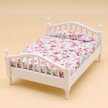 1:12 Scale Dollhouse Bedroom Furniture Set - Bed, Nightstand, Vintage Cabinet, Mini Vanity Table, Wooden Miniature Home Decor Toys, Birthday/Christmas Gift