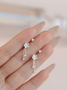 1PC S925 Pure Silver Simple Flower Tassel Navel Piercing, Suitable For Girls To Wear Daily, Girl's Daily Dress, The Best For Girlfriends, Mothers, Sisters. - Single Belly Button Nail - View 5