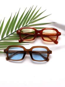 2 件方形时尚眼镜，复古、个性化、多功能男女时尚眼镜，适合日常佩戴、街头摄影、度假旅行、夏季海滩配饰矩形色调