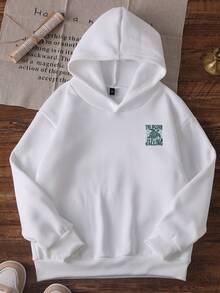 1pc Casual Printed Hooded Sweatshirt, Suitable For Tween Girl And Children, Also For Students In Autumn/Winter. Long Sleeve Thick Fleece Design, Fun Beach Turtle Vacation Style Sweatshirt, Timeless, Suitable For Everyday Wear! - White - View 3