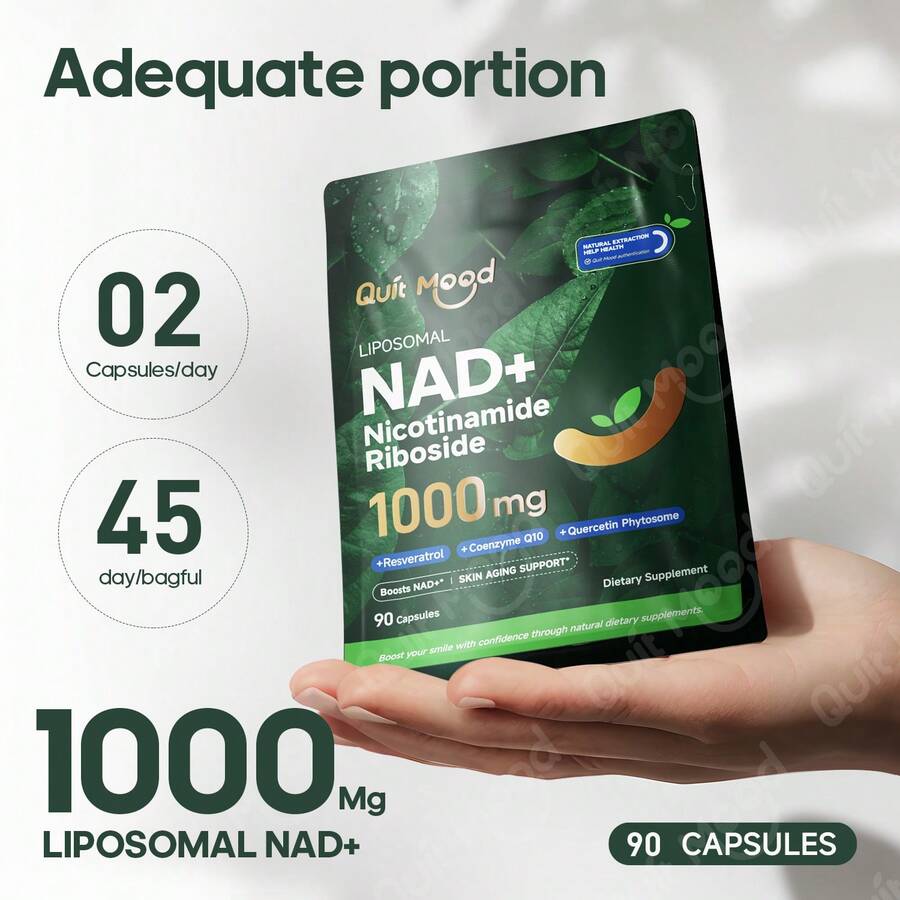 Quitmood NR1000 With CQ10 - Extra Strength NMN Alternative Liposomal, Nicotinamide Riboside, Resveratrol, Quercetin - Nad Supplement For Skin Aging Support, Energy And Focus - 90 Capsules - 1 gói - Xem 1