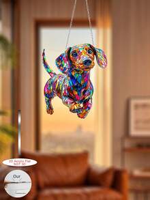 1 件亚克力腊肠犬窗饰 - 彩色塑料亚克力腊肠犬捕光器，动物主题墙饰，卧室、厨房、户外花园家居装饰，爱狗人士的乔迁礼物