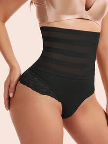 JUQDNX Quần lót G-string ren phối màu tương phản, quần lót định hình nâng đỡ vùng bụng cạp cao, đồ lót và đồ định hình dành cho nữ. - màu đen - Xem 2