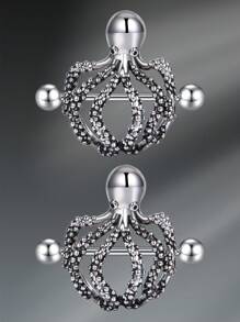 CIZME 1pair Funky Stainless Steel Spider Octopus Bat 14G Nipple Rings For Women Halloween 14 Gauge Nipple Stud Barbell 16mm Nipple Piercing Jewelry Body Piercing