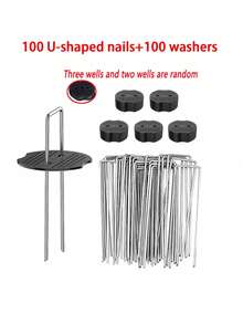 花园桩套装 - 带塑料固定环和安装钩工具的 U 型桩，适用于隔离布、草皮桩、地被植物、栅栏锚固、人造草坪 - 户外园艺用品 - 彩色 - 查看 13