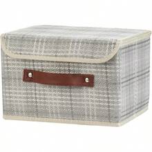 Storage Boxes With Lid Cotton Linen Fabric Storage Bins Organizer Container Decorative Collapsible Washable Shelf Baskets Faux Leather Handles For Home Bedroom Closet (Black, Small Size)