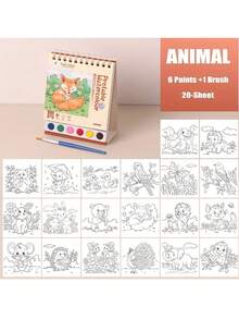 便携式 20 页水彩画册，螺旋装订素描本，含水彩颜料和画笔，创意艺术旅行伴侣，桌面装饰 - 彩色 - 查看 8